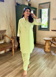 green gingham kurta set