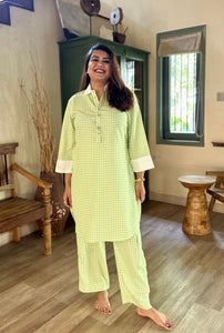 green gingham kurta set