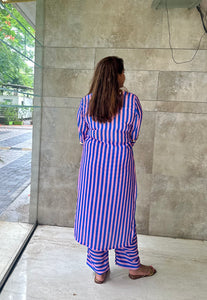 PINK AND BLUE  STRIPPED KURTA SET