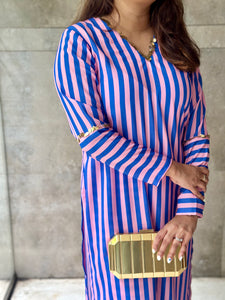 PINK AND BLUE  STRIPPED KURTA SET