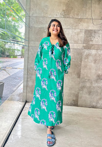 GREEN CAT KAFTAN DRESS