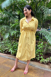 Yellow gingham side cutout dress