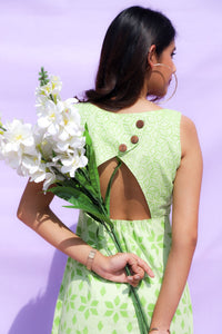 Green block print dress