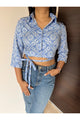 Blue Tie Up Cropped Shirt